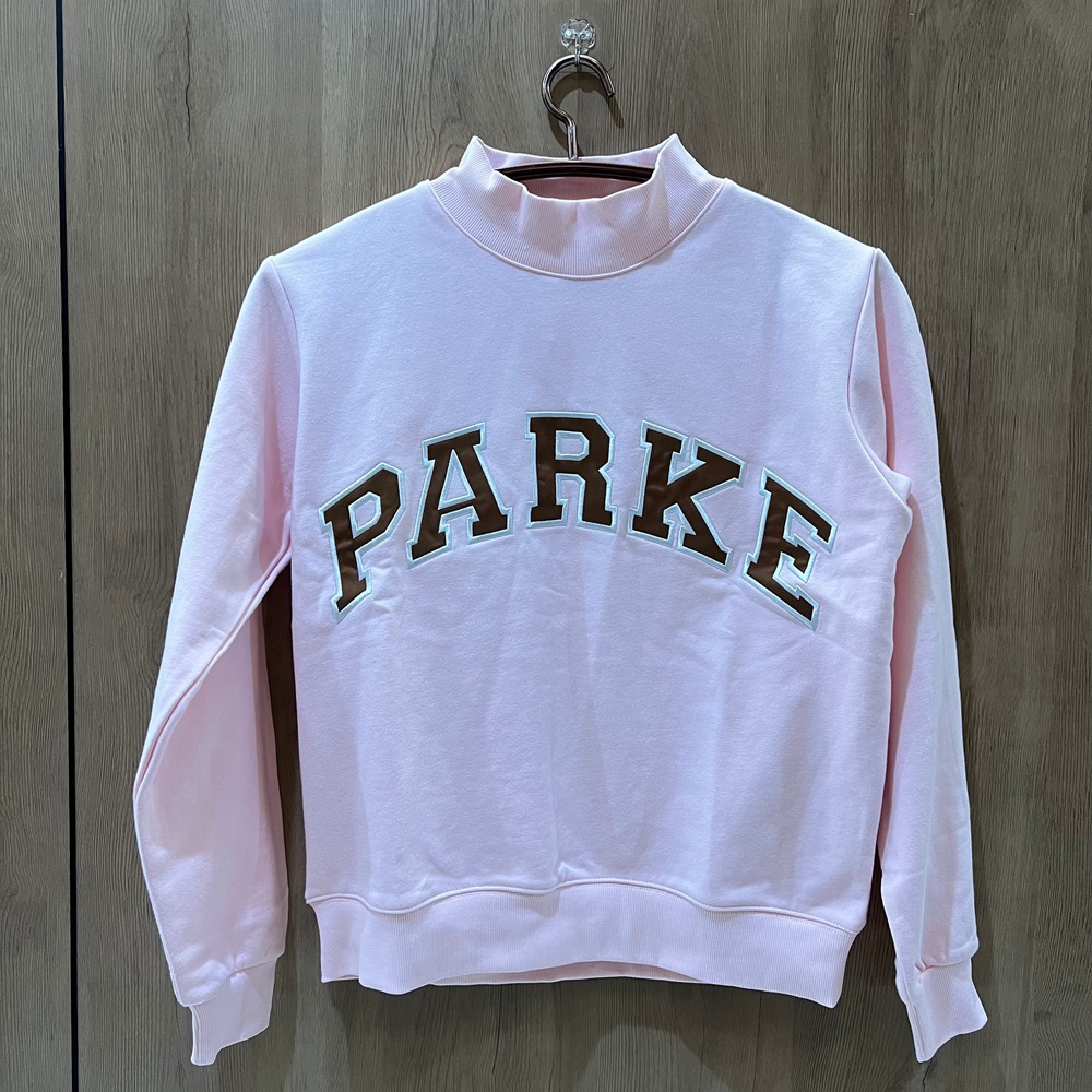 PARKE Light Pink Mock Neck Varsity Sweatshirt - Picture 1 of 6
